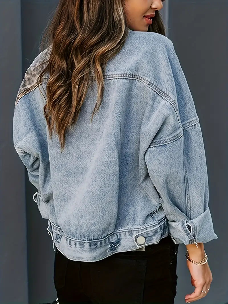 Wildly Chic Luipaardprint Denim Jas - Leona