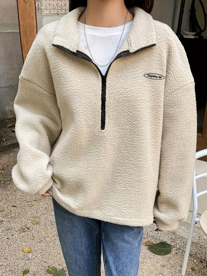 Effen Pullover Sweatshirt met Ritssluiting - Nina