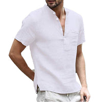 Heren Linnen Shirt | V-Hals | Korte Mouwen | Knoopsluiting