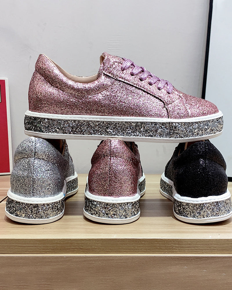 Stijlvolle Plateau Glitter Dames Sneakers - Sienna