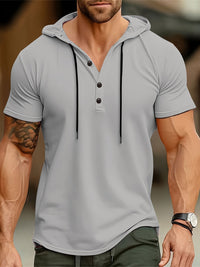 Heren T-shirt met Capuchon en Knoopsluiting – Mason