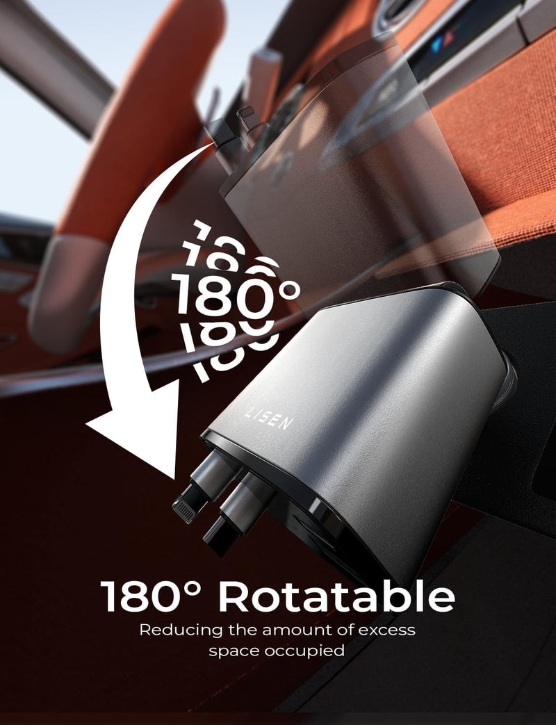 Uittrekbare Auto-oplader 69W USB C