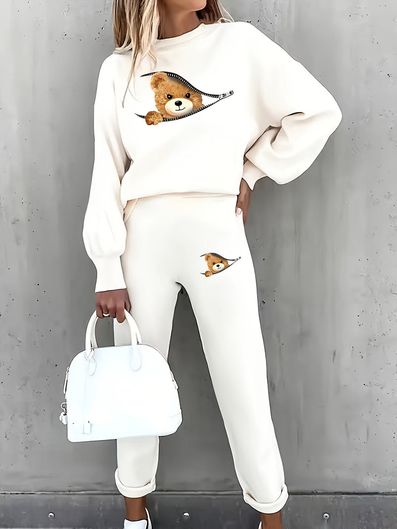 Casual Tweedelige Outfit met Schattige Beerprint - Mila