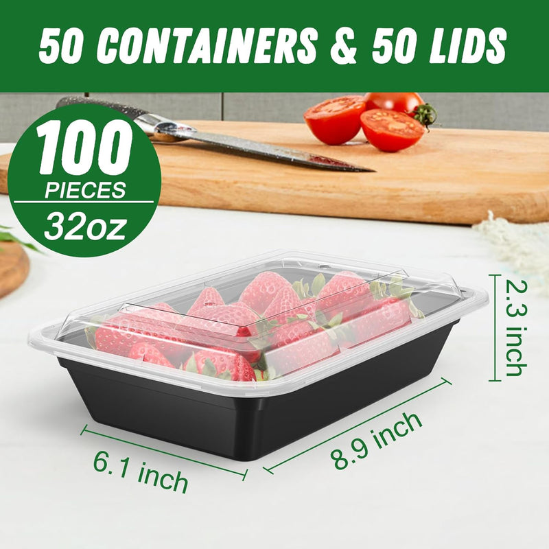 50-Pack Herbruikbare Maaltijd Prep Containers met Deksel, Lekvrij