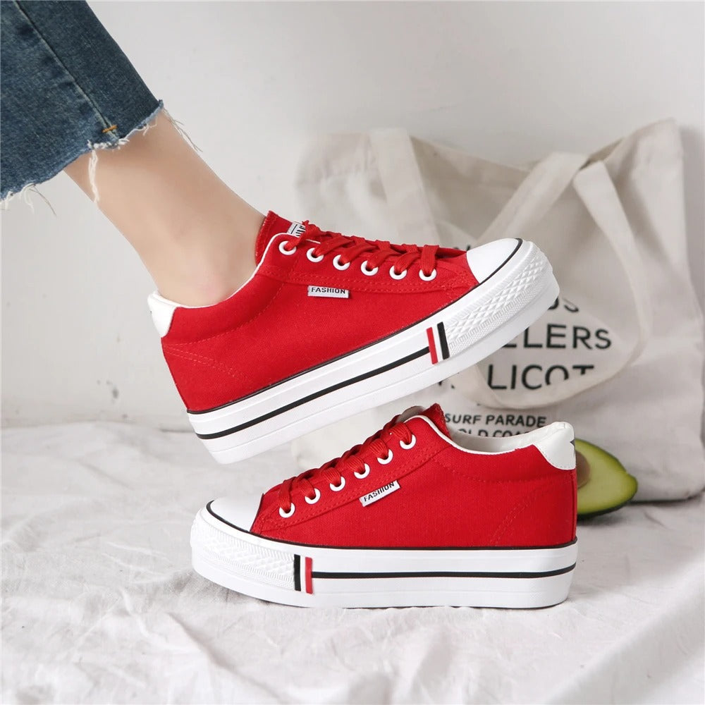 Stylowe damskie trampki z płóciennej tkaniny na platformie – Leonie