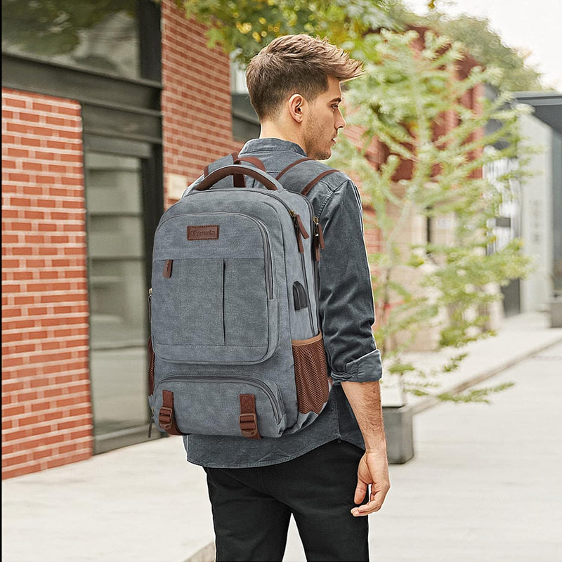 Anti-Diefstal Canvas Laptop- & Reisrugzak met USB-poort – Geschikt voor laptops tot 17,3"
