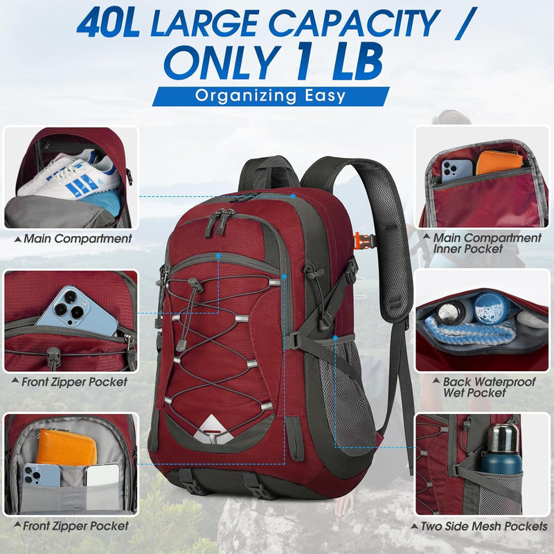 40L Waterdichte Wandel- & Kampeerrugzak – Lichtgewicht & Opvouwbaar – 1+1 GRATIS