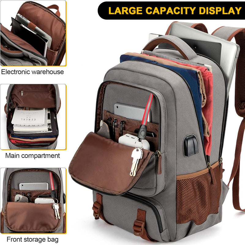 Anti-Diefstal Canvas Laptop- & Reisrugzak met USB-poort – Geschikt voor laptops tot 17,3"