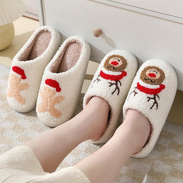 Warme Retro Pluche Kerstpantoffels - Frosty Feet