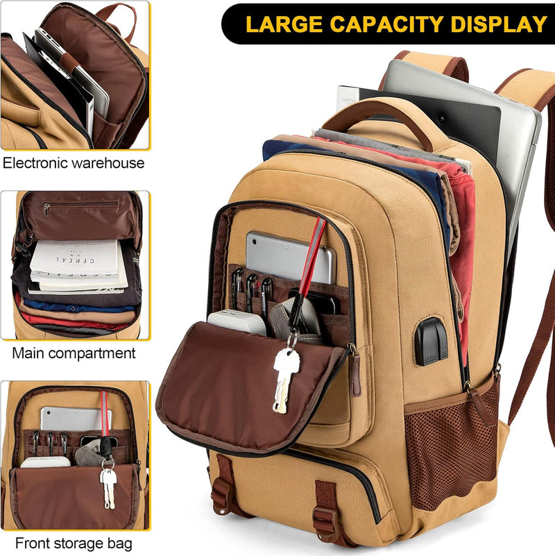 Anti-Diefstal Canvas Laptop- & Reisrugzak met USB-poort – Geschikt voor laptops tot 17,3"