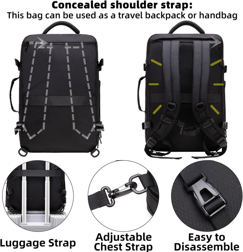 Uitbreidbare 45L–55L waterbestendige reiserugzak met 18" laptopvak