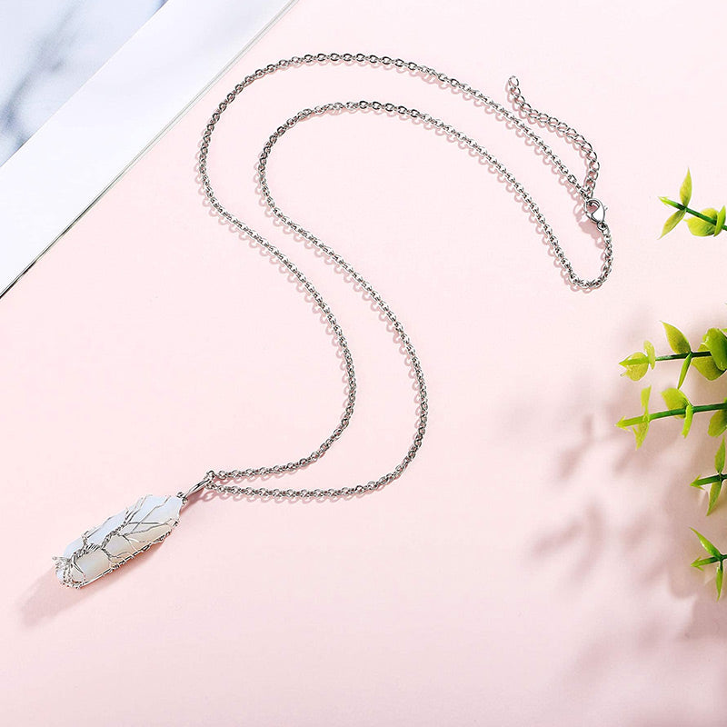 Stijlvolle Kristal met Levensboom Edelsteen Halsketting - Elara