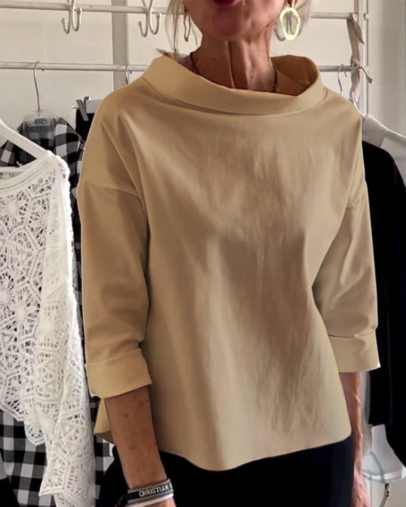 Dames Blouse met Hoge Kraag en 3/4 Mouwen – Mireille