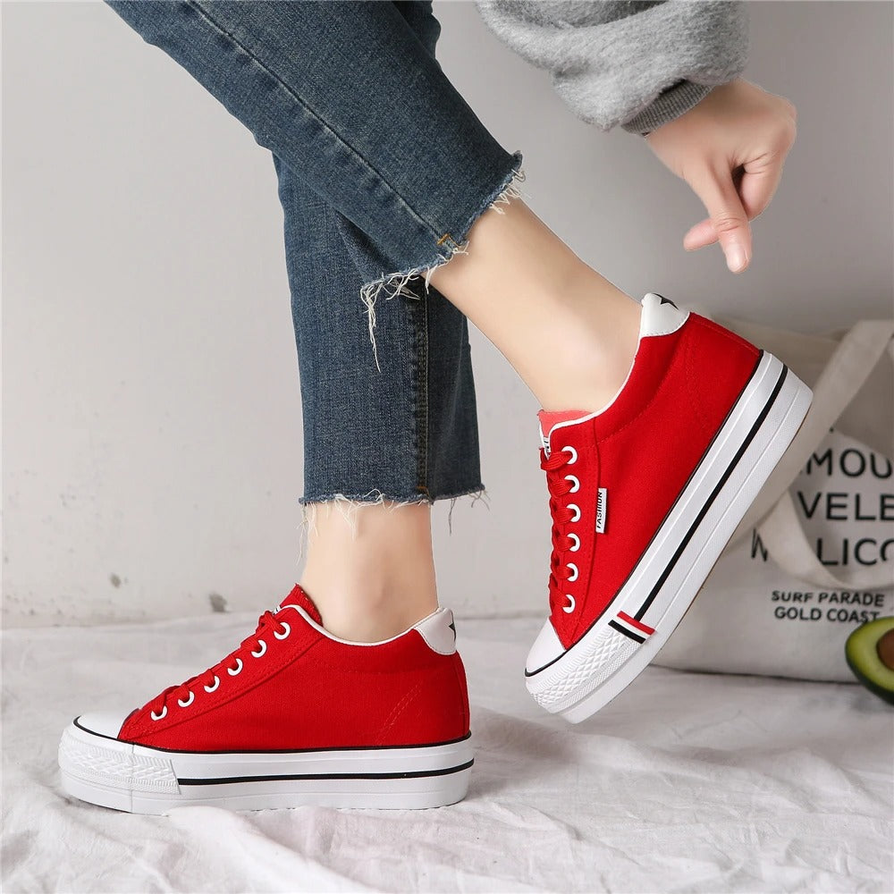 Stylowe damskie trampki z płóciennej tkaniny na platformie – Leonie