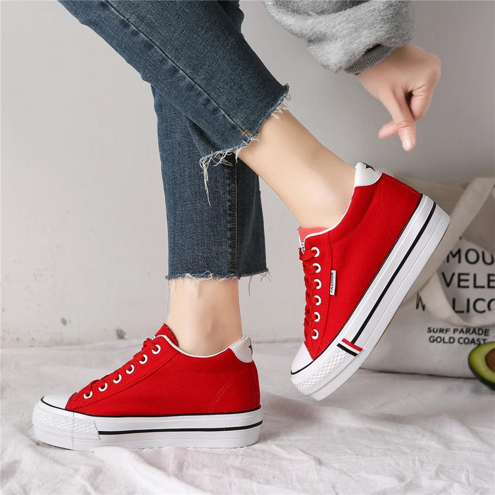 Stylowe damskie trampki z płóciennej tkaniny na platformie – Leonie