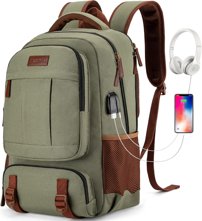 Anti-Diefstal Canvas Laptop- & Reisrugzak met USB-poort – Geschikt voor laptops tot 17,3"