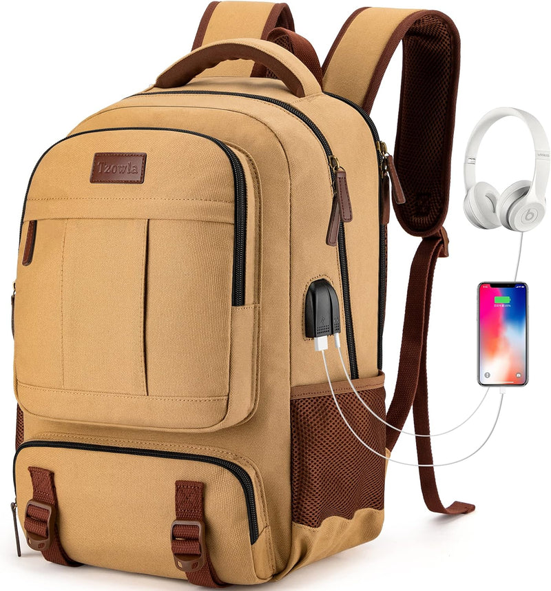 Anti-Diefstal Canvas Laptop- & Reisrugzak met USB-poort – Geschikt voor laptops tot 17,3"