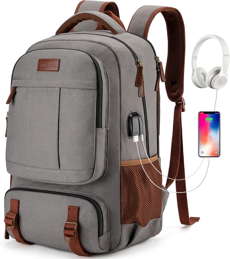 Anti-Diefstal Canvas Laptop- & Reisrugzak met USB-poort – Geschikt voor laptops tot 17,3"