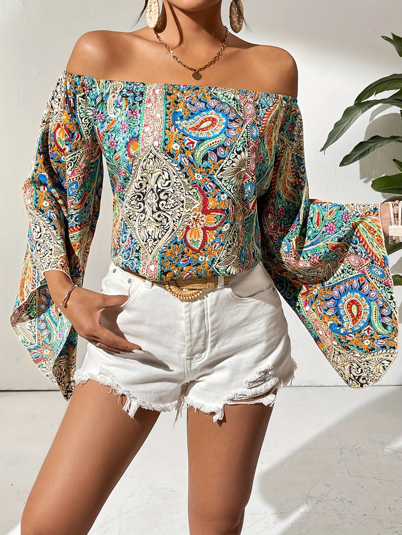 Off-Shoulder Blouse met Geometrische Print – Noémie