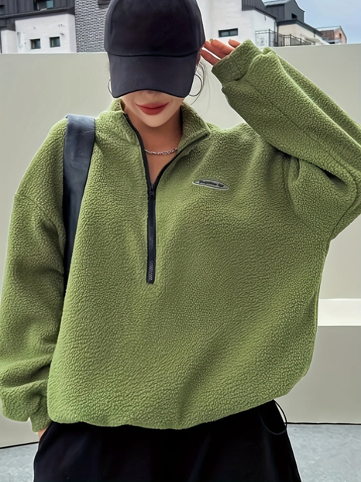 Effen Pullover Sweatshirt met Ritssluiting - Nina