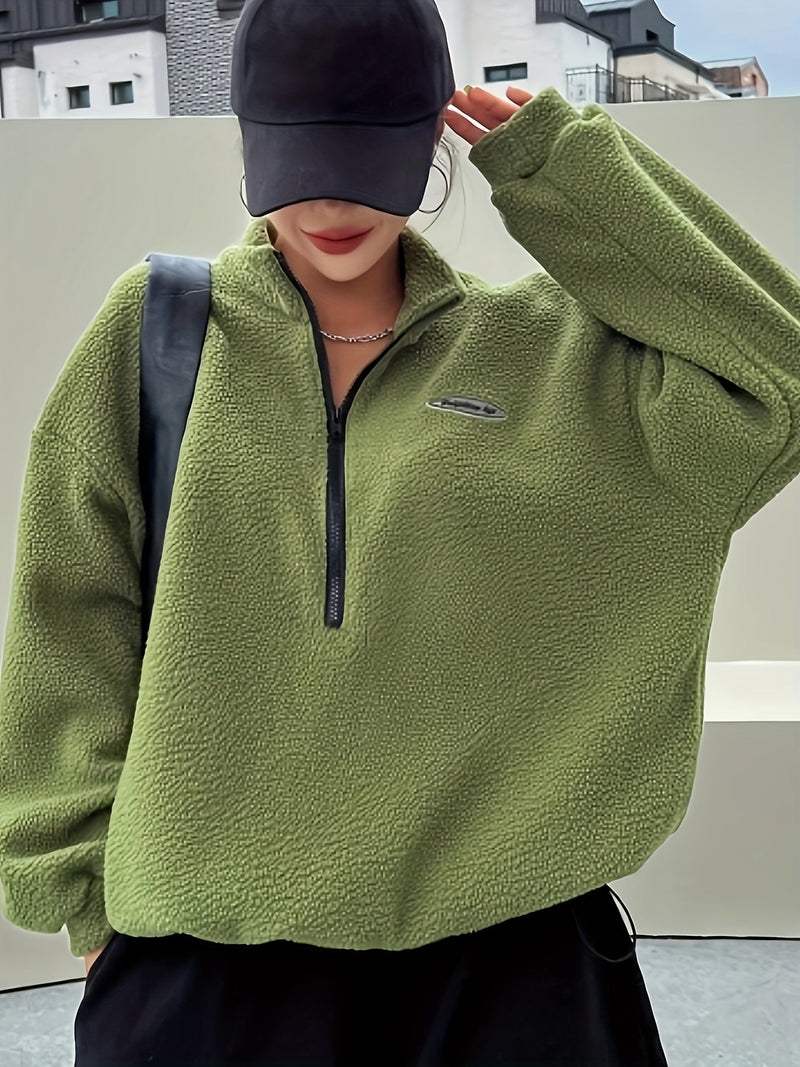Effen Pullover Sweatshirt met Ritssluiting - Nina