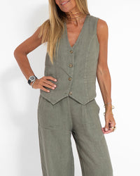 Linnen 2-Delige Set met Wijde Broek en Vest – Alma