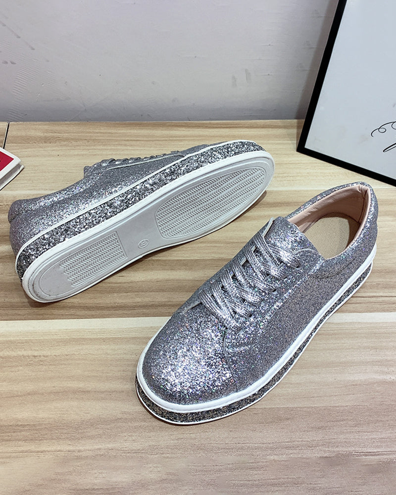 Stijlvolle Plateau Glitter Dames Sneakers - Sienna