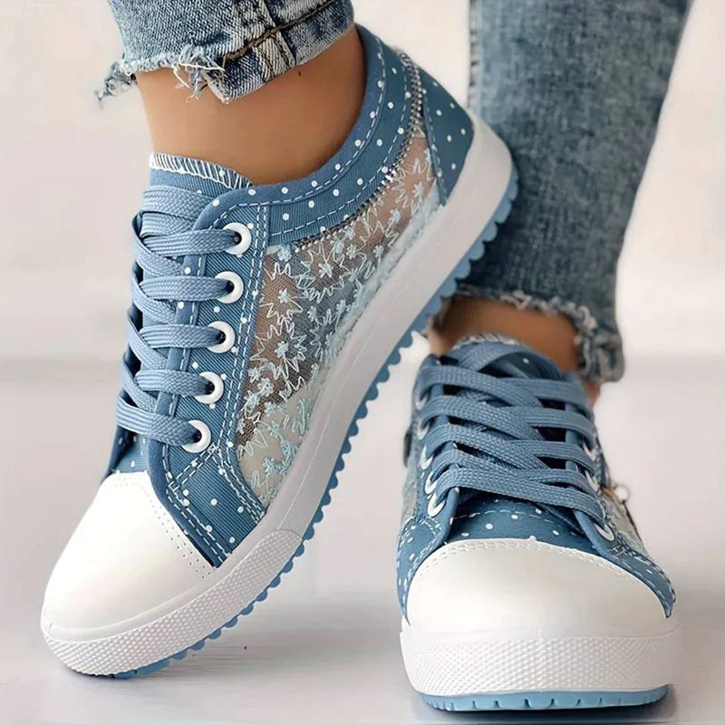Ademend Dames Canvas Sneakers met Bloemenkant - Celina