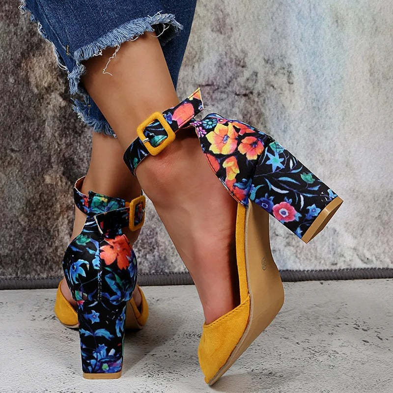 Bloemenprint Hoge Hakken met Enkelsluiting – Marcella