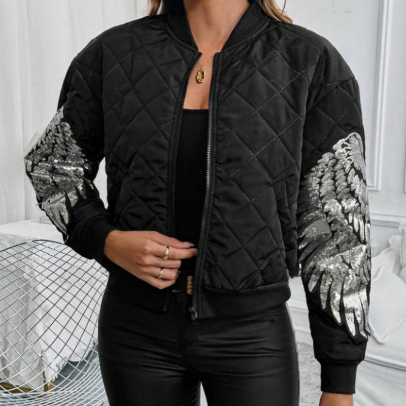 Trendy Zwarte Dames Bomberjack met Rits - Rivka