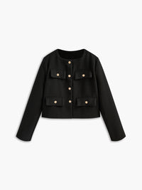 Zwarte Gouden Knoop Tweed Blazer - Camille