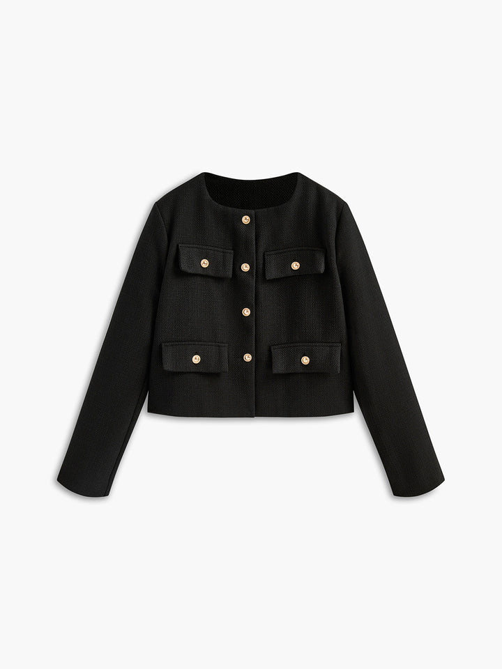 Zwarte Gouden Knoop Tweed Blazer - Camille