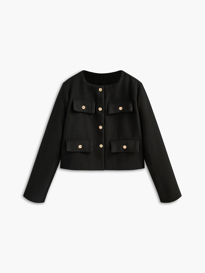 Zwarte Gouden Knoop Tweed Blazer - Camille