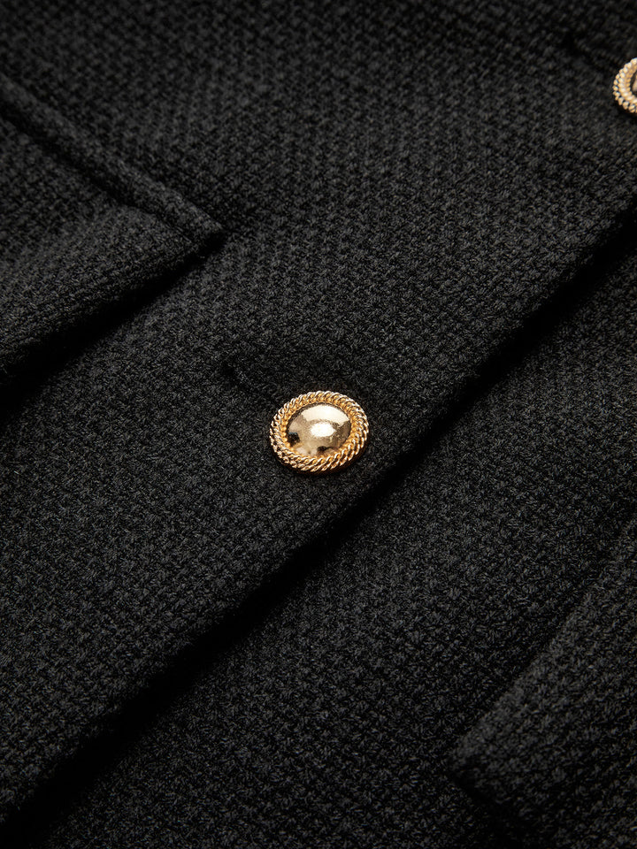 Zwarte Gouden Knoop Tweed Blazer - Camille