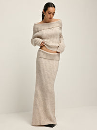 Beige Off-Shoulder Warme Sweater voor Dames - Amira