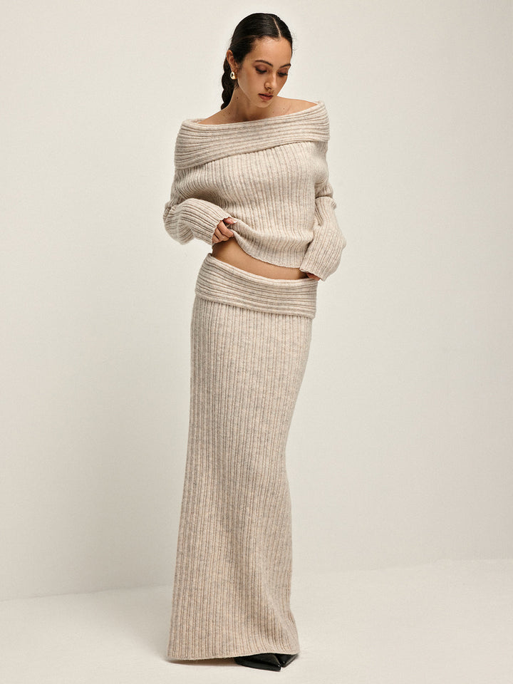 Beige Off-Shoulder Warme Sweater voor Dames - Amira