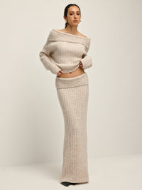 Beige Off-Shoulder Warme Sweater voor Dames - Amira