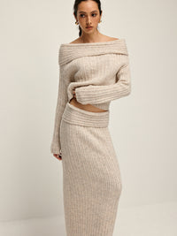 Beige Off-Shoulder Warme Sweater voor Dames - Amira