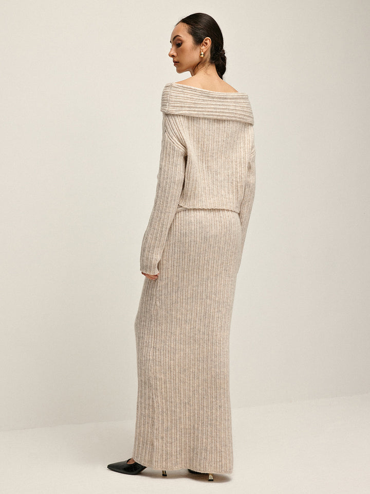 Beige Off-Shoulder Warme Sweater voor Dames - Amira