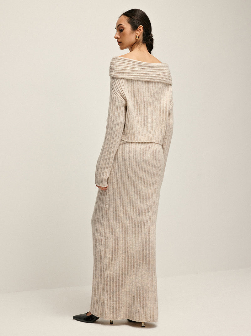 Beige Off-Shoulder Warme Sweater voor Dames - Amira