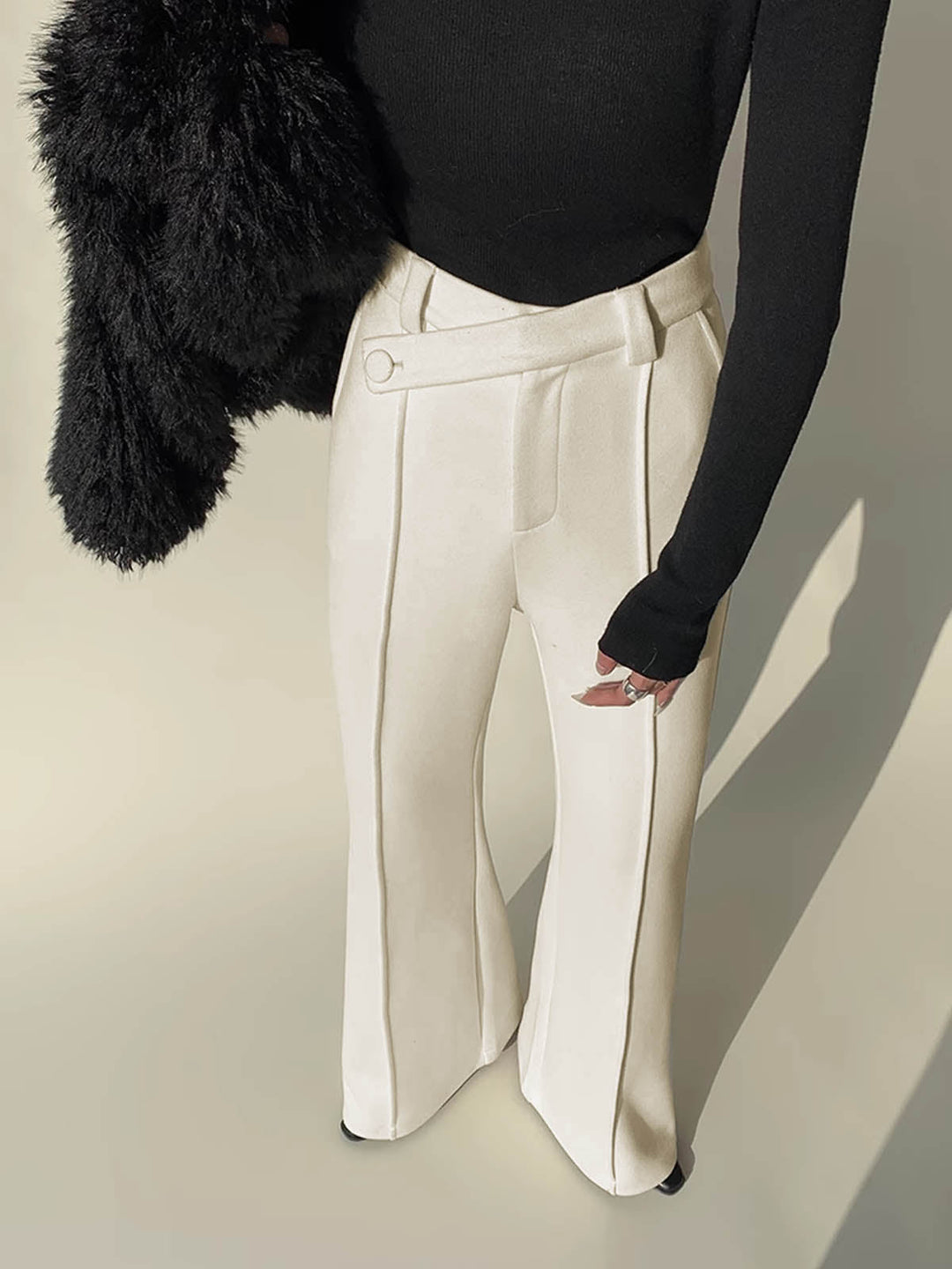Witte High-Waist Broek met Wijde Pijpen voor Dames - Amara