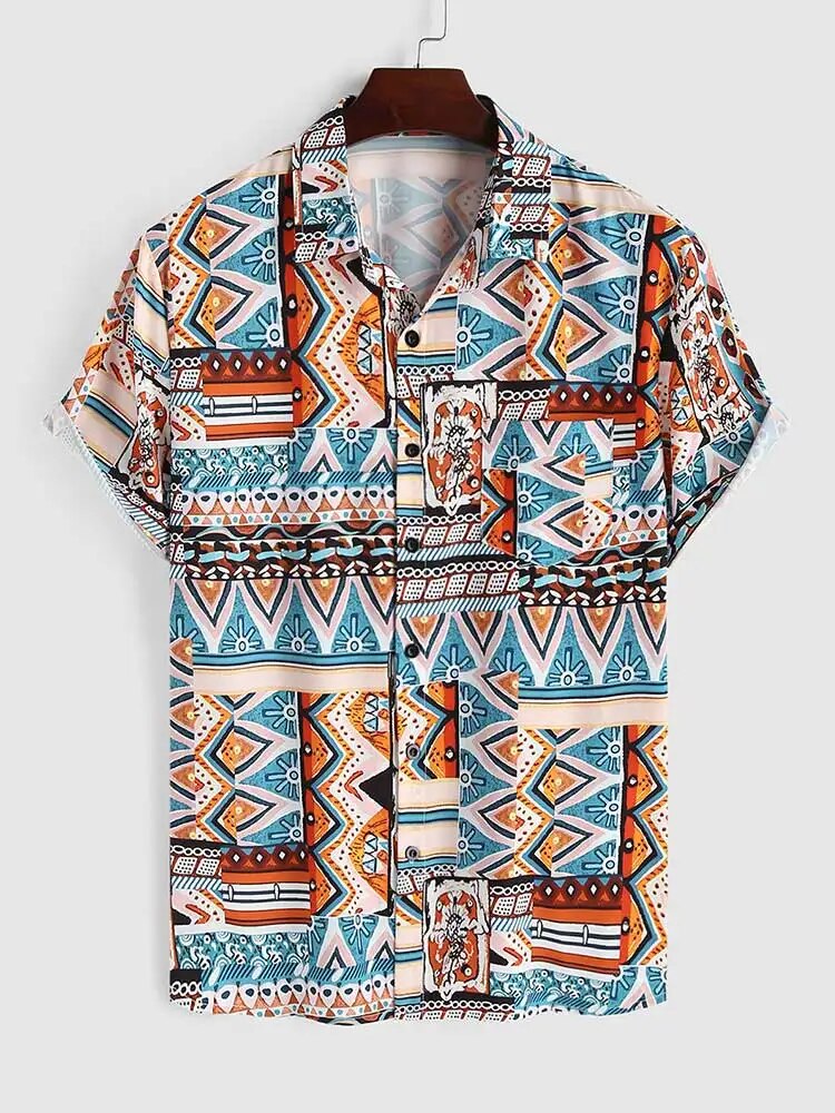 Zomers Dames Shirt met Etnische Print en Borstzak – Nova