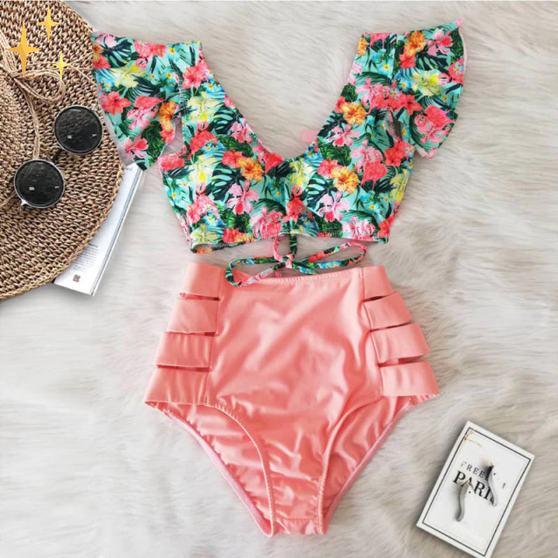 Bikini Set met Ruffle Top en Hoge Taille Broekje – Zaya
