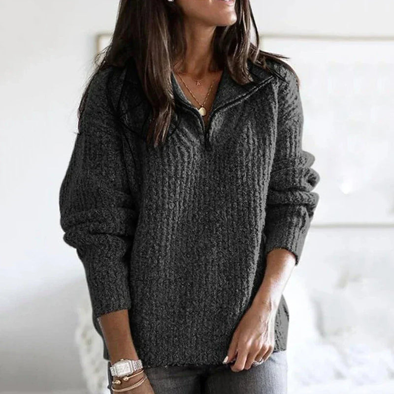 Dames Halfzip Trui met Structuur en Lange Mouwen - Noelle