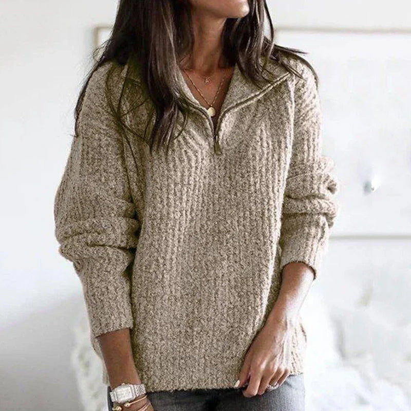 Dames Halfzip Trui met Structuur en Lange Mouwen - Noelle