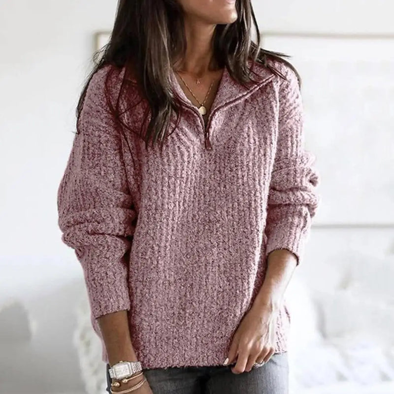 Dames Halfzip Trui met Structuur en Lange Mouwen - Noelle