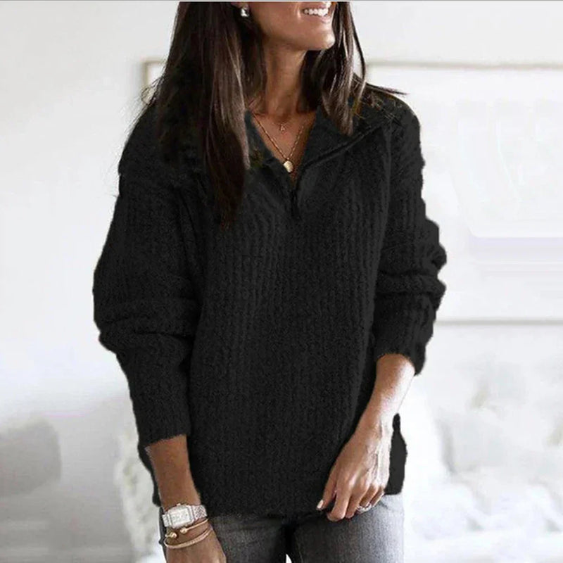 Dames Halfzip Trui met Structuur en Lange Mouwen - Noelle
