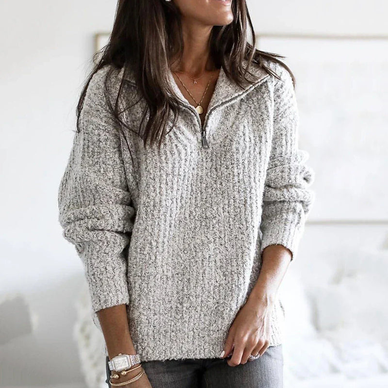 Dames Halfzip Trui met Structuur en Lange Mouwen - Noelle