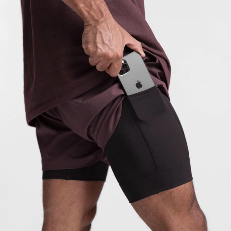 2-in-1 Ademende Heren Sportshorts met Binnenshorts - Noah