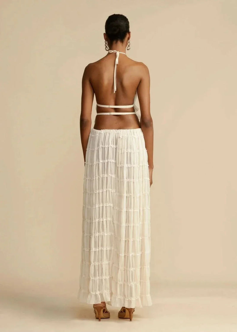 Tweedelige zomeroutfit voor dames met een Boho-rok en een schoudervrije top – Alina